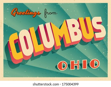 Vintage Touristic Greeting Card - Columbus, Ohio - Vector EPS10. Grunge effects can be easily removed for a brand new, clean sign.