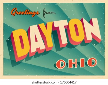 Vintage Touristic Greeting Card - Dayton, Ohio - Vector EPS10. Grunge effects can be easily removed for a brand new, clean sign.