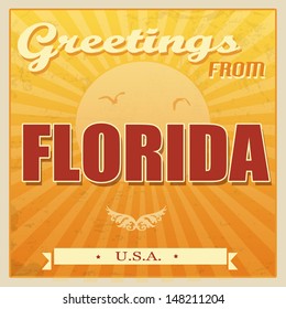 Vintage Touristic Greeting Card -Florida, United States of America, vector illustration