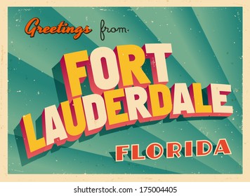 Vintage Touristic Greeting Card - Fort Lauderdale, Florida - Vector EPS10. Grunge effects can be easily removed for a brand new, clean sign.