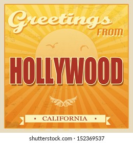 Vintage Touristic Greeting Card - Hollywood, California, vector illustration