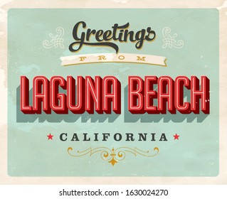 Vintage Touristic Greeting Card. Laguna Beach, California - Vector EPS10. Grunge effects can be easily removed for a brand new, clean sign.