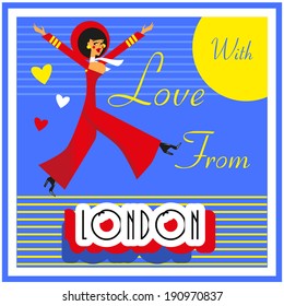 Vintage Touristic Greeting Card - London, United Kingdom, Vector sign poster emblem