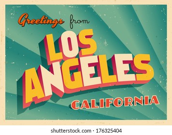 Vintage Touristic Greeting Card - Los Angeles, California - Vector EPS10. Grunge effects can be easily removed for a brand new, clean sign.