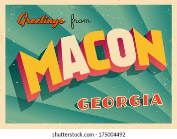 Vintage Touristic Greeting Card - Macon, Georgia - Vector EPS10. Grunge effects can be easily removed for a brand new, clean sign.