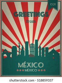 Vintage Touristic Greeting Card - Mexico. Vector illustration. Grunge effects can be easily removed for a brand new, clean sign.