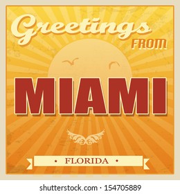 Vintage Touristic Greeting Card -Miami, Florida, vector illustration