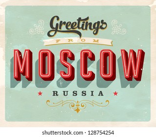 Vintage Touristic Greeting Card - Moscow, Russia - Vector EPS10. Grunge effects can be easily removed for a brand new, clean sign.