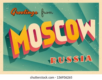 Vintage Touristic Greeting Card - Moscow, Russia - Vector EPS10. Grunge effects can be easily removed for a brand new, clean sign.