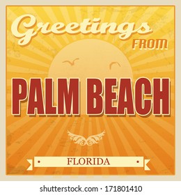 Vintage Touristic Greeting Card - Palm Beach, Florida, vector illustration