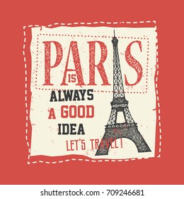 Vintage Touristic Greeting Card - Paris France. Vector illustration.