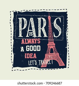 Vintage Touristic Greeting Card - Paris France. Vector illustration.