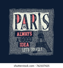 Vintage Touristic Greeting Card - Paris France. Vector illustration.