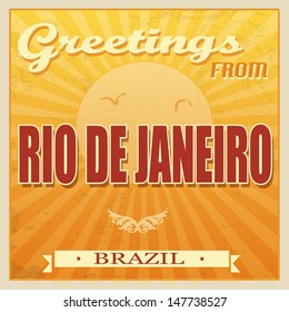 Vintage Touristic Greeting Card - Rio de Janeiro, Brazil, vector illustration