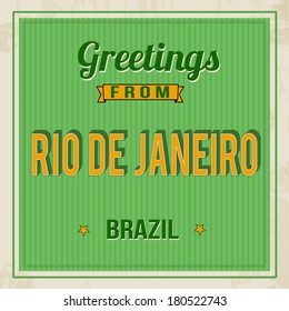 Vintage Touristic Greeting Card - Rio de Janeiro, Brazil, vector illustration