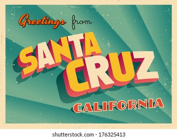 Vintage Touristic Greeting Card - Santa Cruz, California - Vector EPS10. Grunge effects can be easily removed for a brand new, clean sign.