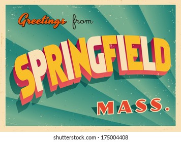 Vintage Touristic Greeting Card - Springfield, Massachusetts - Vector EPS10. Grunge effects can be easily removed for a brand new, clean sign.