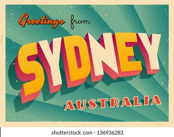 Vintage Touristic Greeting Card - Sydney, Australia - Vector EPS10. Grunge effects can be easily removed for a brand new, clean sign.