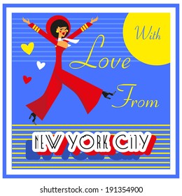Vintage Touristic Greeting Card - USA	,	New York City Vector sign poster emblem