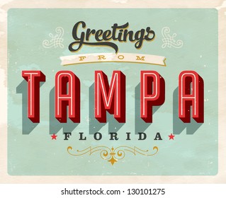 Vintage Touristic Greeting Card - Vector EPS10. Grunge effects can be easily removed for a brand new, clean sign.