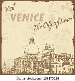 Vintage touristic poster background - Visit Venice the City of Love, vector illustration