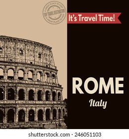 Vintage touristic poster with Rome in vintage style, vector illustration 