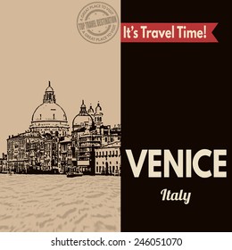 Vintage touristic poster with Venice in vintage style, vector illustration 