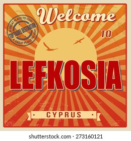 Vintage Touristic Welcome Card - Lefkosia, Cyprus, vector illustration