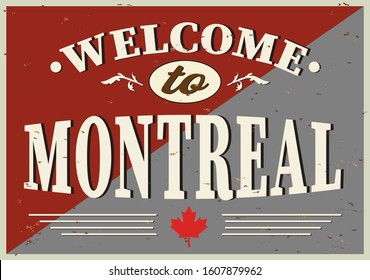Vintage Touristic Welcome Card - Montreal, Canada, vector illustration