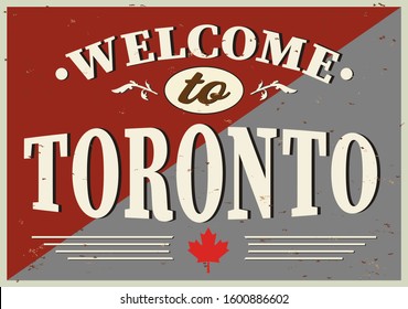 Vintage Touristic Welcome Card - Toronto, Canada, vector illustration