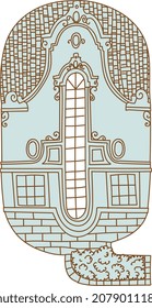 Vintage Town Alphabet in pastel Colors, Handdrawn retro village house letter Q