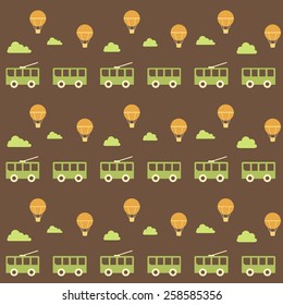 Vintage town green bus pattern