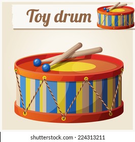 Vintage toy drum 2. Cartoon vector illustration. Series of children's toys