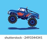 Vintage toy hot rod monster truck car. Vector illustration in flat design.