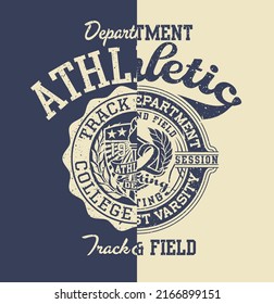 Vintage Track and Field Athletic Abteilung Flickwerk Vektorgrafik für Jungen-T-Shirt-Grunge-Effekt in separater Lage