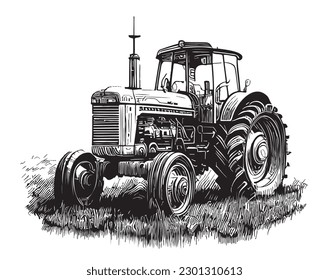 Vintage tractor hand drawn sketch in doodle style illustration