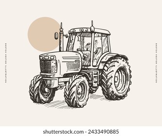 Vintage tractor hand drawn sketch in doodle style illustration