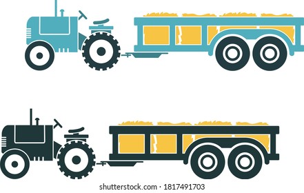 Vintage Tractor Hayride Vector Illustration Set