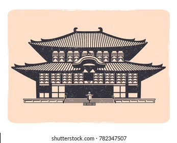 Vintage tradition asian house emblem - grunge oriental emblem. Vector illustration