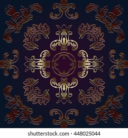 Vintage traditional decor decorative embossed in bronze on a dark background