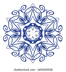 Vintage traditional folklore circle patterns in Spain or Potruguese style, blue cobalt ceramics design,, azulejo, vector design