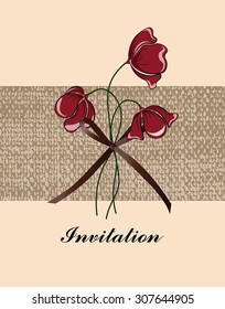 Vintage traditional invitation with Poppies flowers. Vector