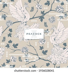 vintage traditional peacock seamless pattern