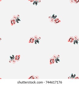 Vintage traditional peony bouquet vector seamless pattern in watercolor style. Beautiful floral Illustration on white background.