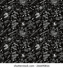 Vintage Traditional Tattoo Biker Seamless Pattern, Vector Illustration