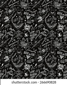 Vintage traditional tattoo biker seamless pattern, vector illustration