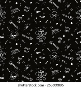 Vintage traditional tattoo biker seamless pattern, vector illustration