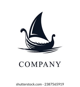 Vintage Traditional Viking Ship, Ancient Nordic Battle Boat Silhouette Illustration Logo design