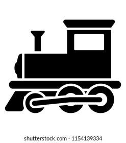 
Vintage train engine with chimney on the front and tires, train icon
