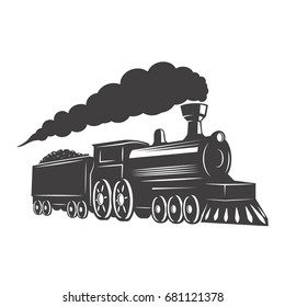 Vintage train isolated on white background. Design element for logo, label, emblem, sign. Vector illustration